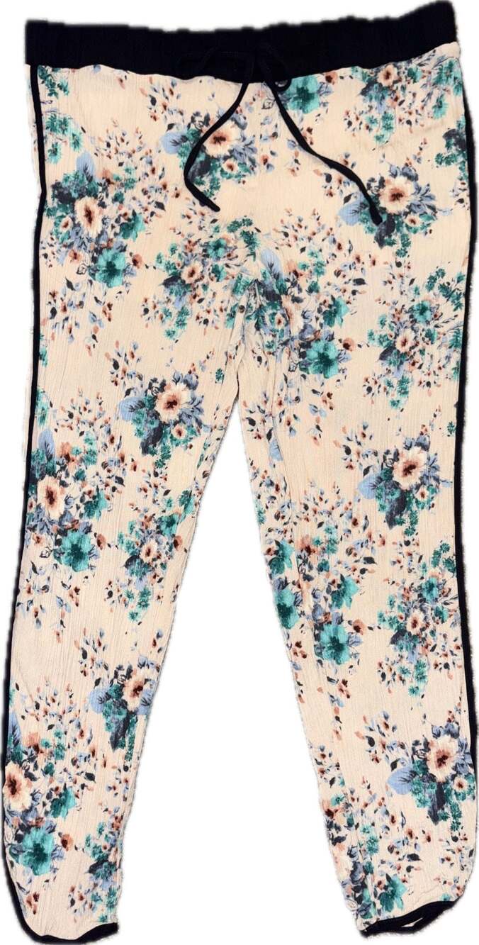 Honey Belle Floral Jogger Pants with Blue Side Stripe Size M